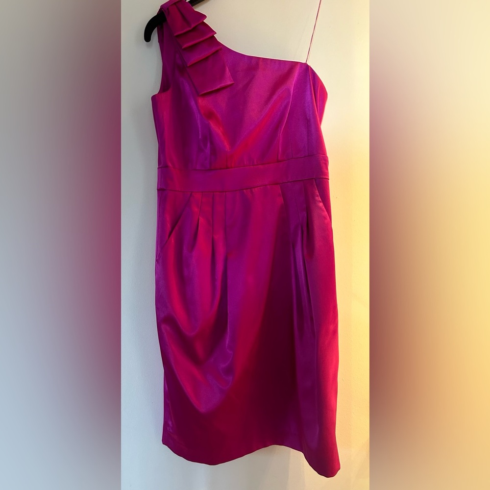 One strap, Magenta pink cocktail dress